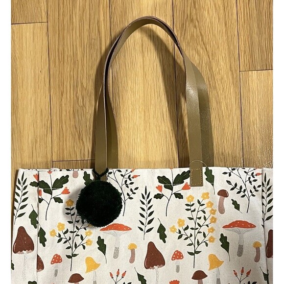 Eccolo MUSHROOM POM POM Reusable Tote Cotton Canvas Bag Multi Botanical - Picture 6 of 12